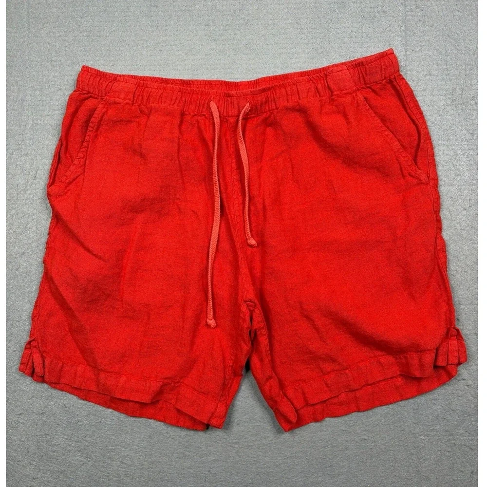 Alex Crane Bo Shorts Mens Medium Red/Orange 100% Linen Drawstring Summer Shorts